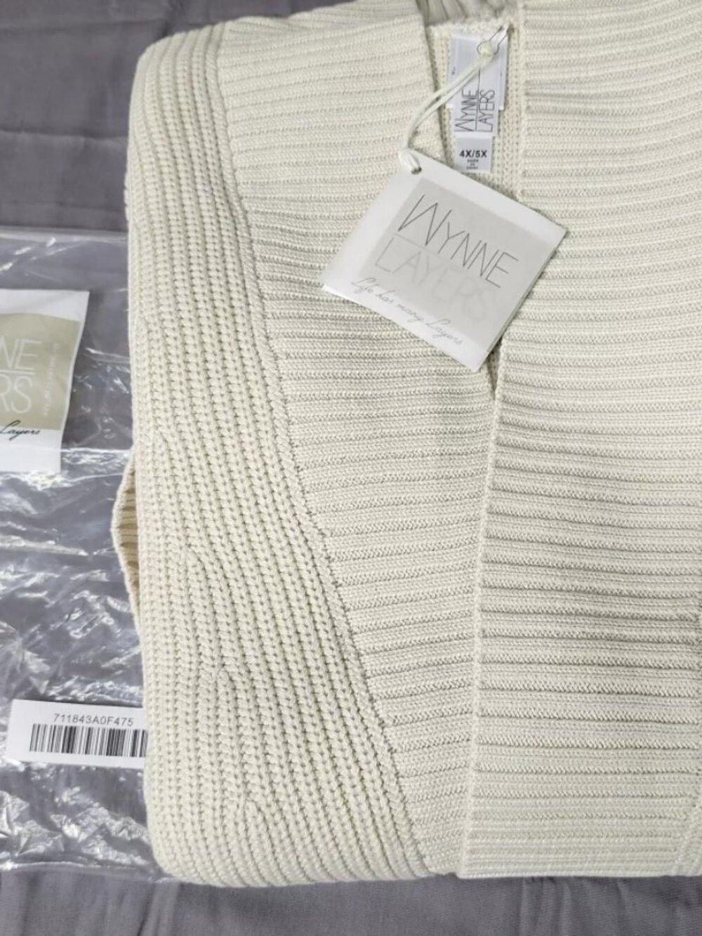 Wynne Layers Cardigan Sweater Womens Plus 4X 5X Cream Open Front Pockets Knit